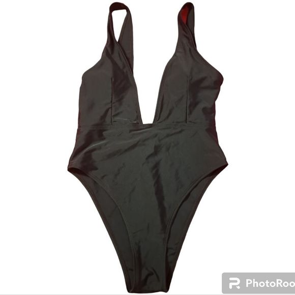 ZAFUL Plunging Neck High Leg One-piece Swimwear Black - Picture 3 of 9